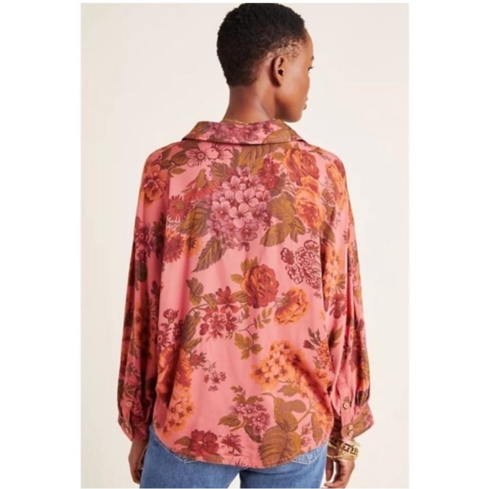 ANTHROPOLOGIE Halie Dolman-Sleeve Button Down Collared Floral Top - Picture 9 of 14